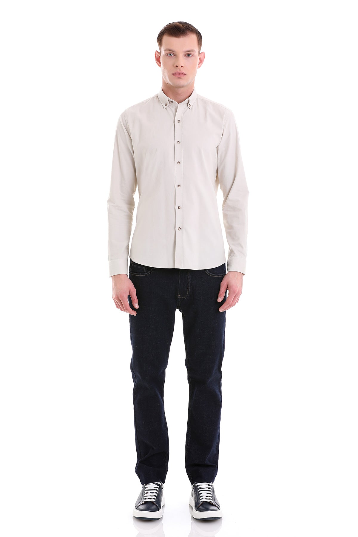 Comfort Fit Long Sleeve Cotton Stone Casual Shirt - SAYKI