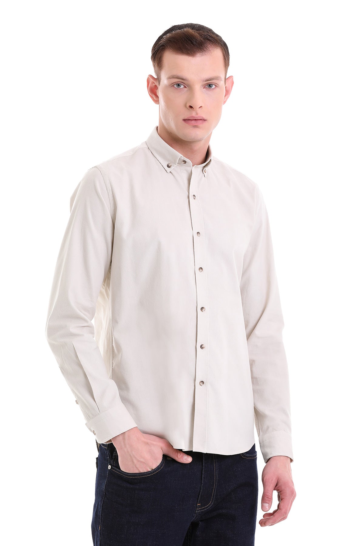 Comfort Fit Long Sleeve Cotton Stone Casual Shirt - SAYKI