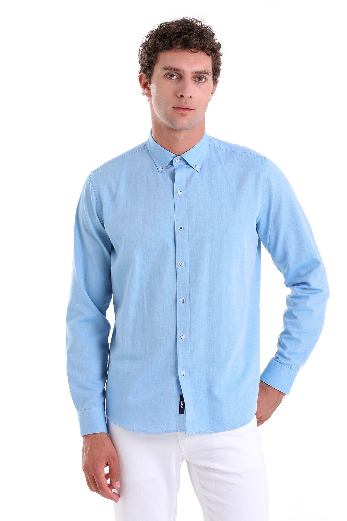 Comfort Fit Long Sleeve Cotton Turquoise Casual Shirt