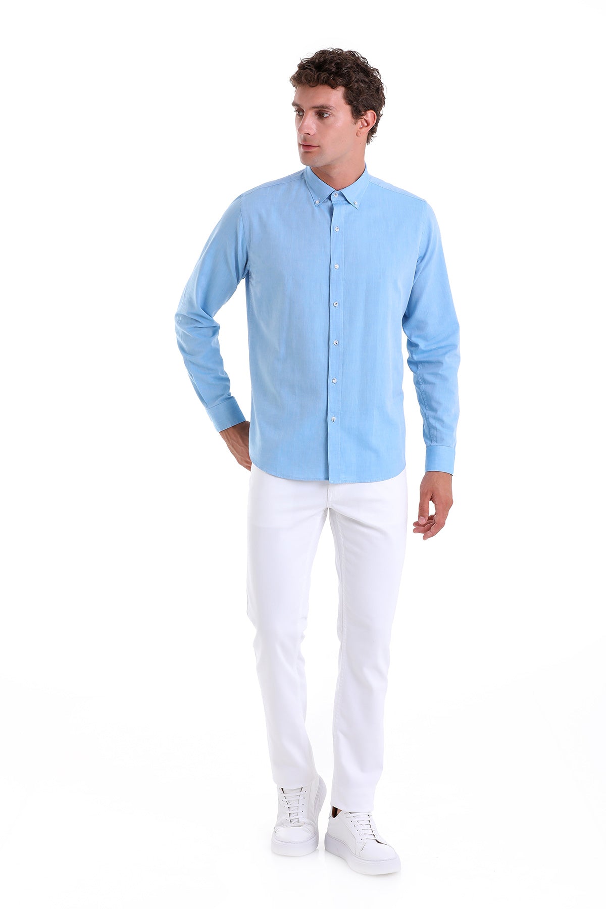 Comfort Fit Long Sleeve Cotton Turquoise Casual Shirt