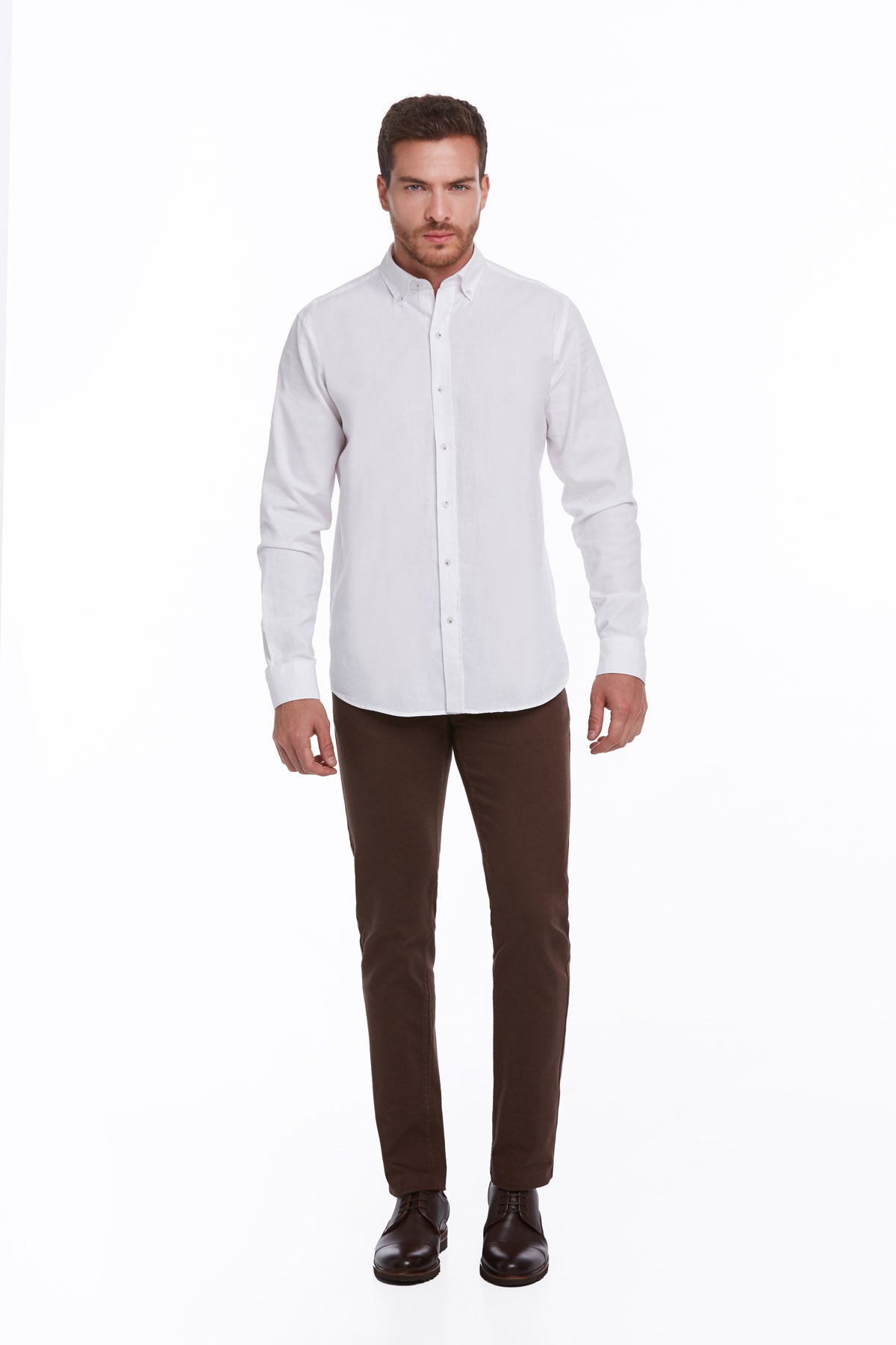 Comfort Fit Long Sleeve Cotton White Casual Shirt - SAYKI