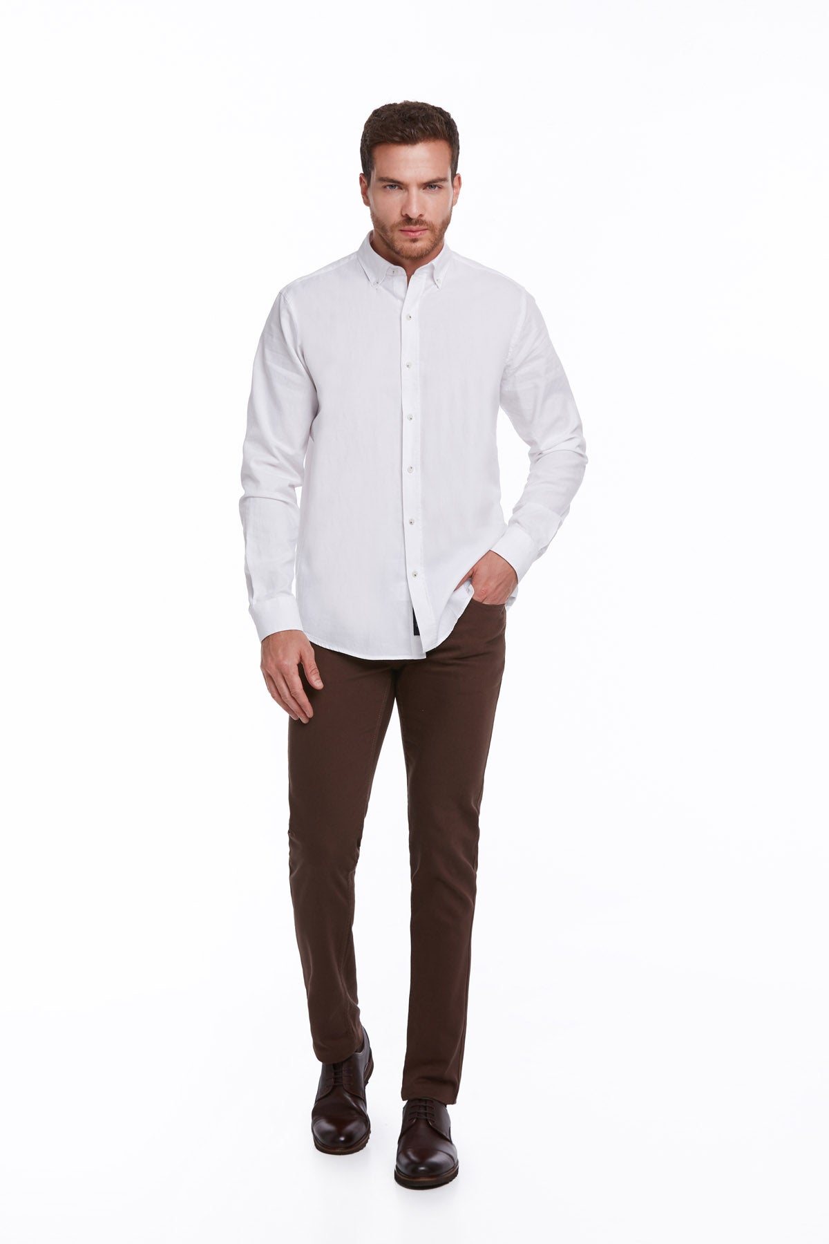 Comfort Fit Long Sleeve Cotton White Casual Shirt - SAYKI