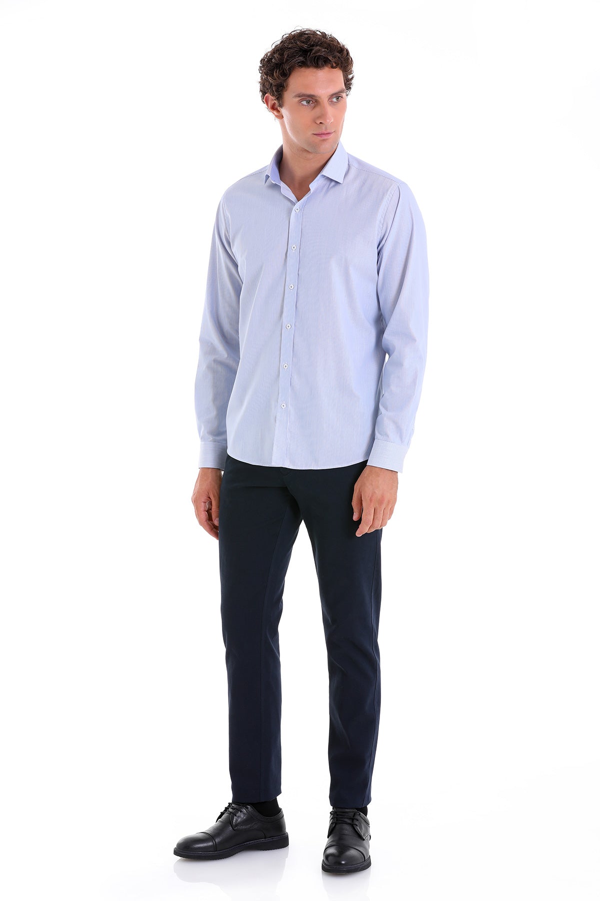 Comfort Fit Micro Pinstripe Cotton Blue Casual Shirt - SAYKI