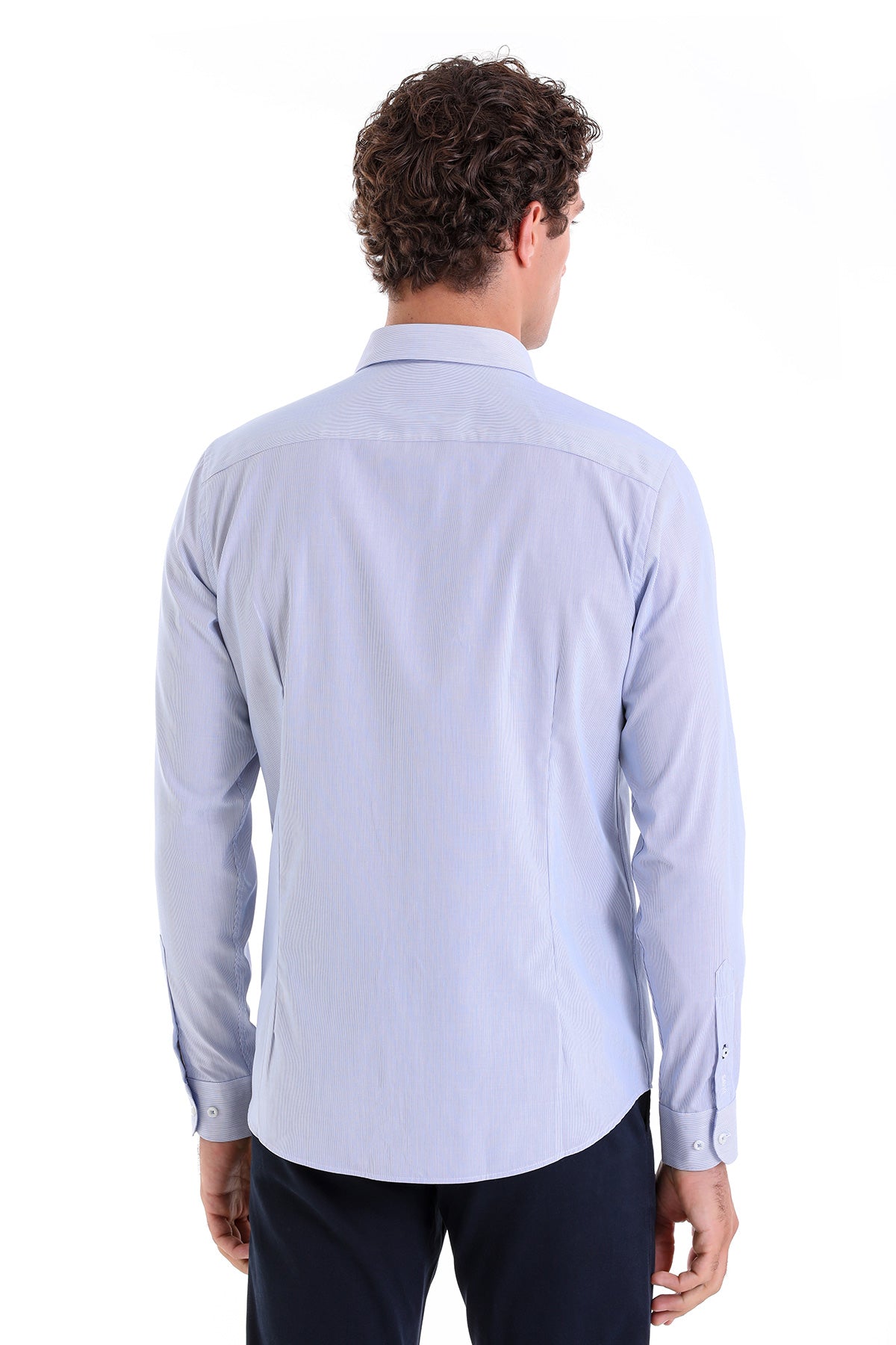 Comfort Fit Micro Pinstripe Cotton Blue Casual Shirt - SAYKI