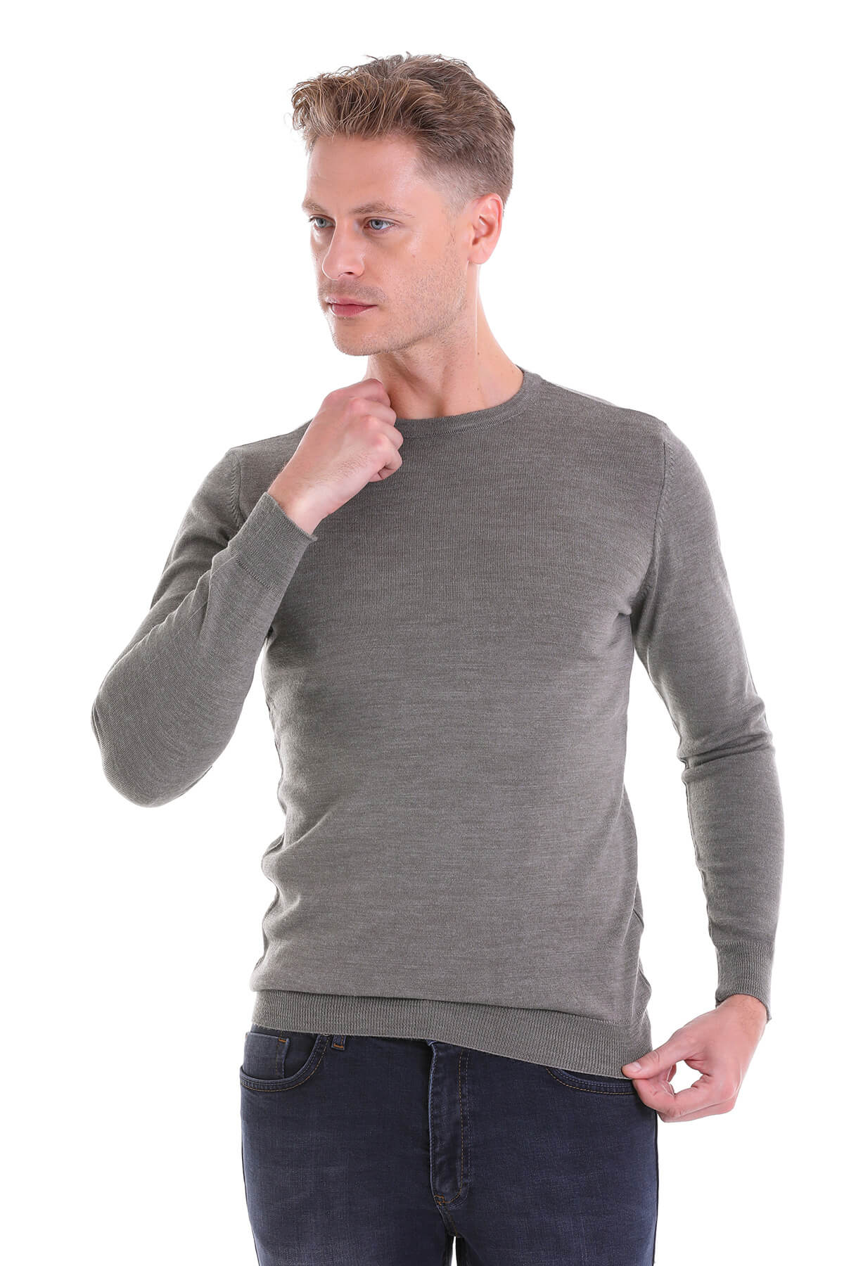 Comfort Fit Mink Wool Blend Crew Neck Sweater - SAYKI