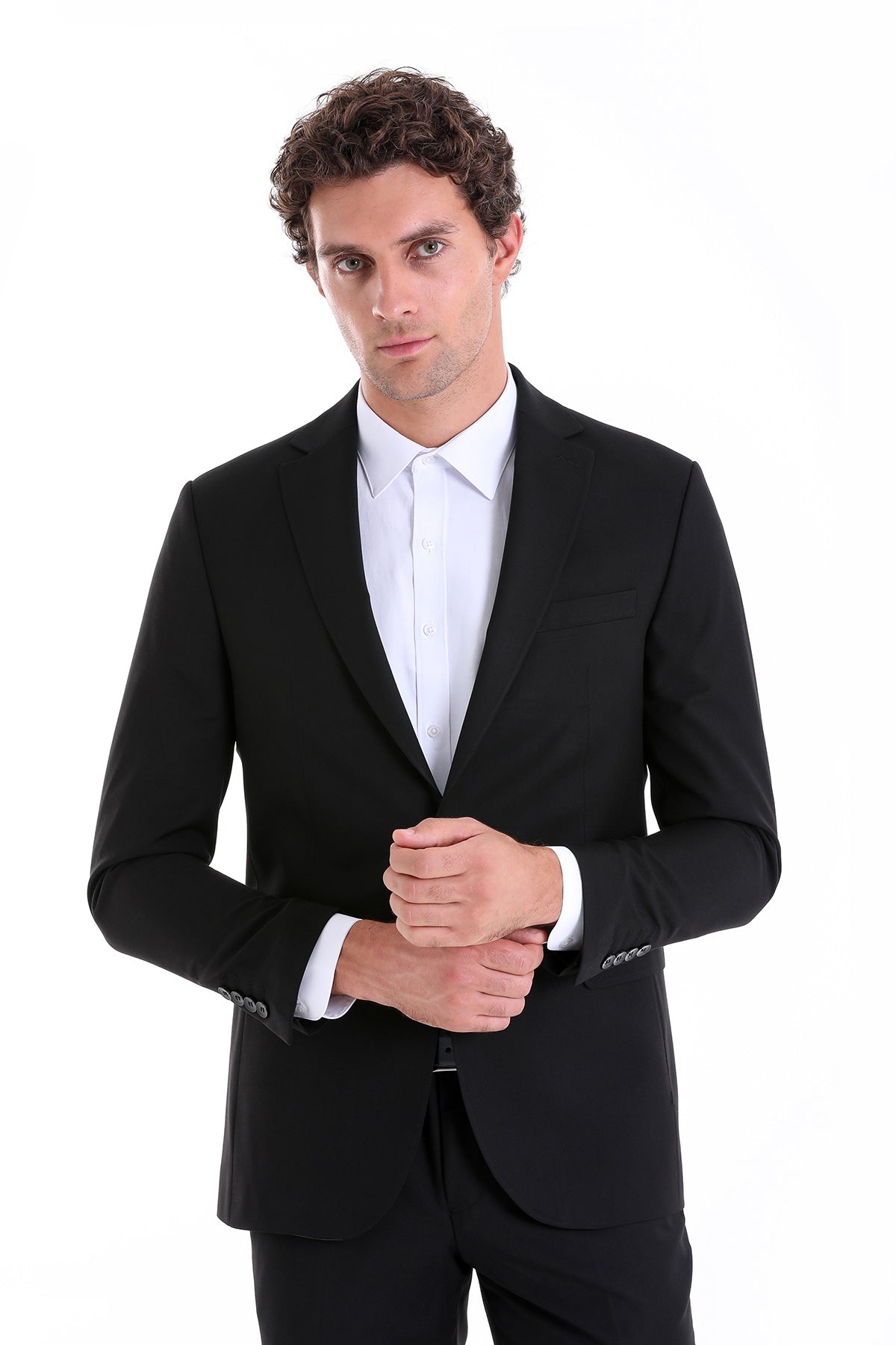 Comfort Fit Notch Lapel Black Classic Suit - SAYKI