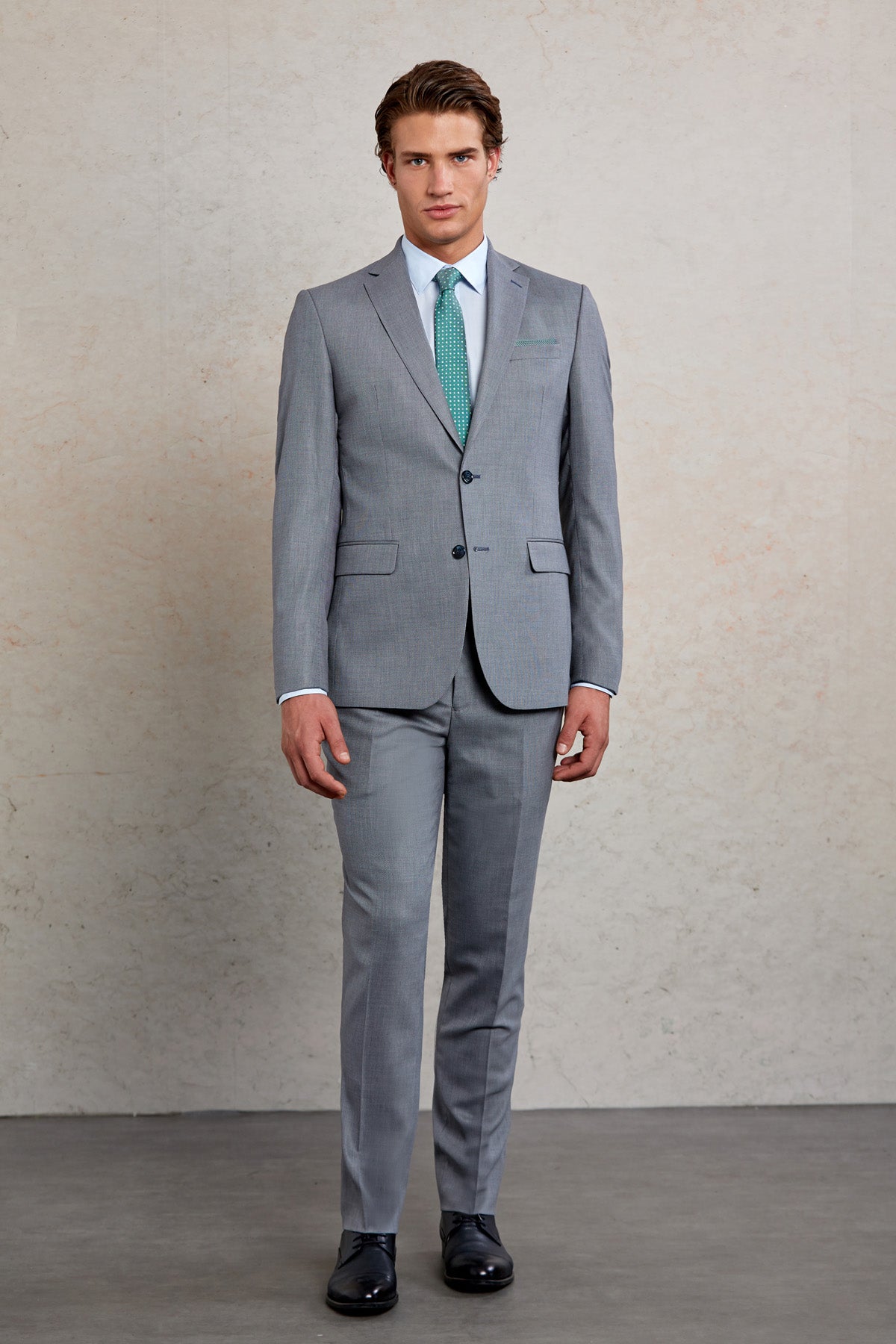 Comfort Fit Notch Lapel Gray Wool Blend Classic Suit - SAYKI