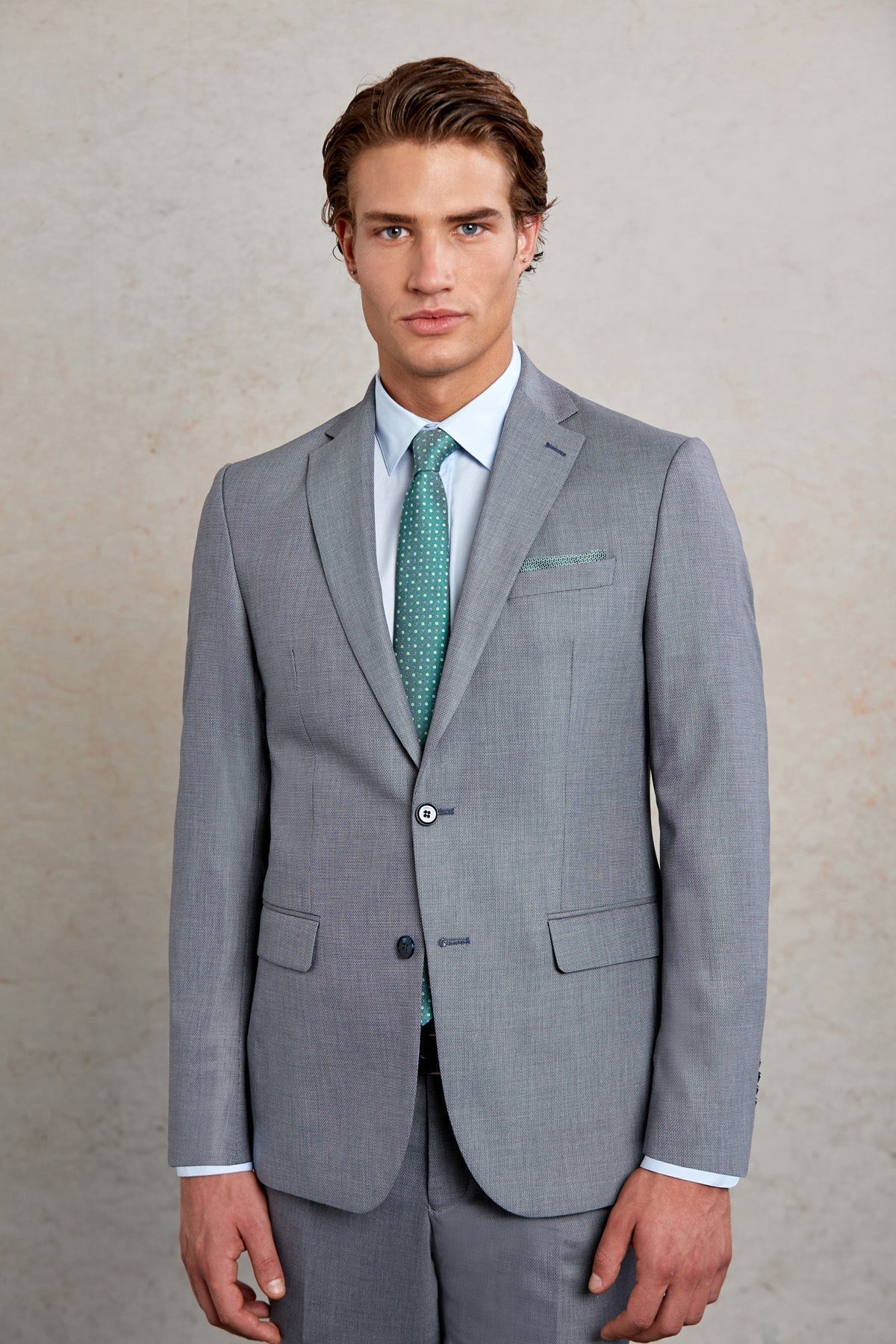 Comfort Fit Notch Lapel Gray Wool Blend Classic Suit - SAYKI