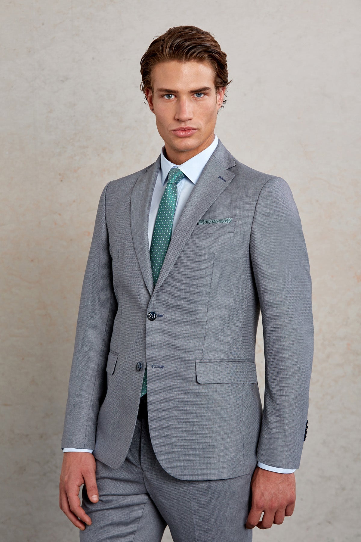 Comfort Fit Notch Lapel Gray Wool Blend Classic Suit - SAYKI