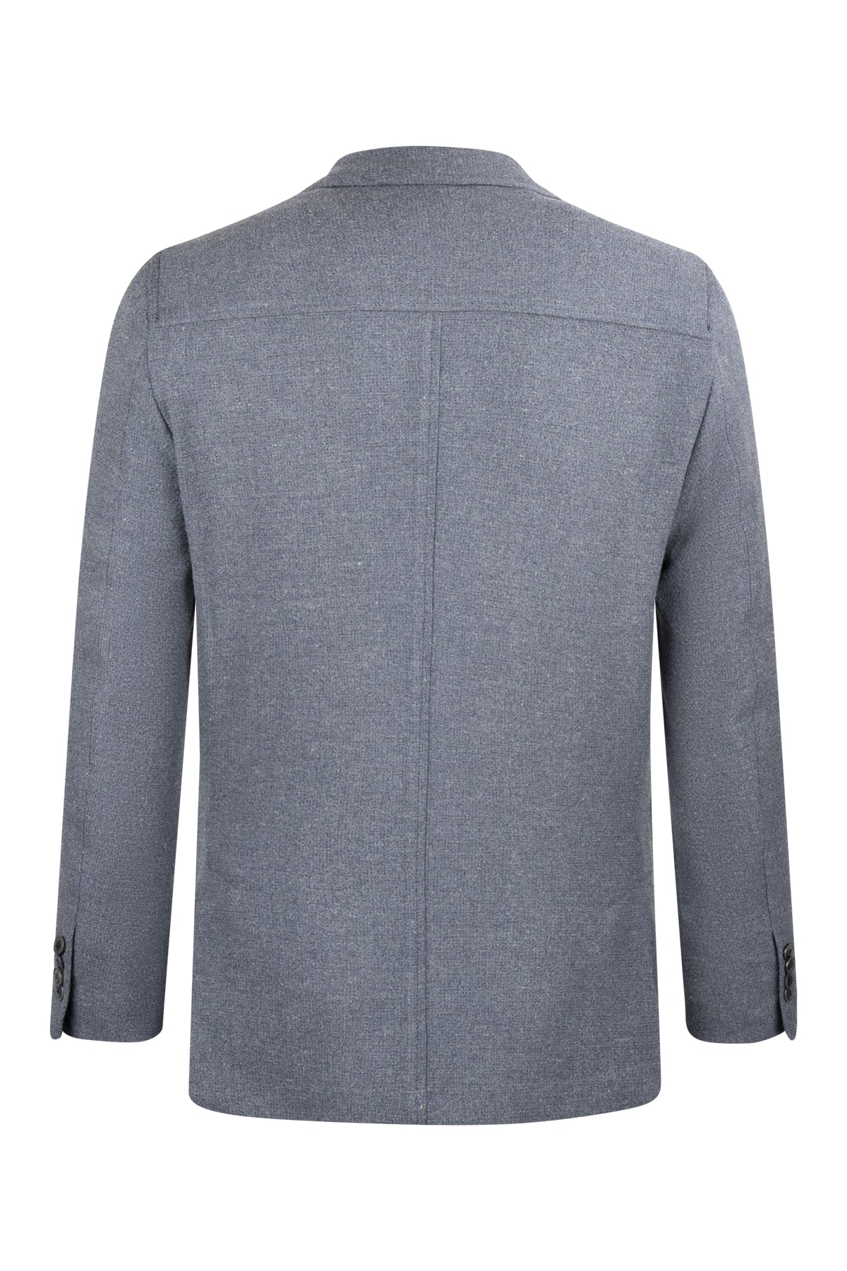 Gray textured wool blazer with a classic fit and subtle pattern.