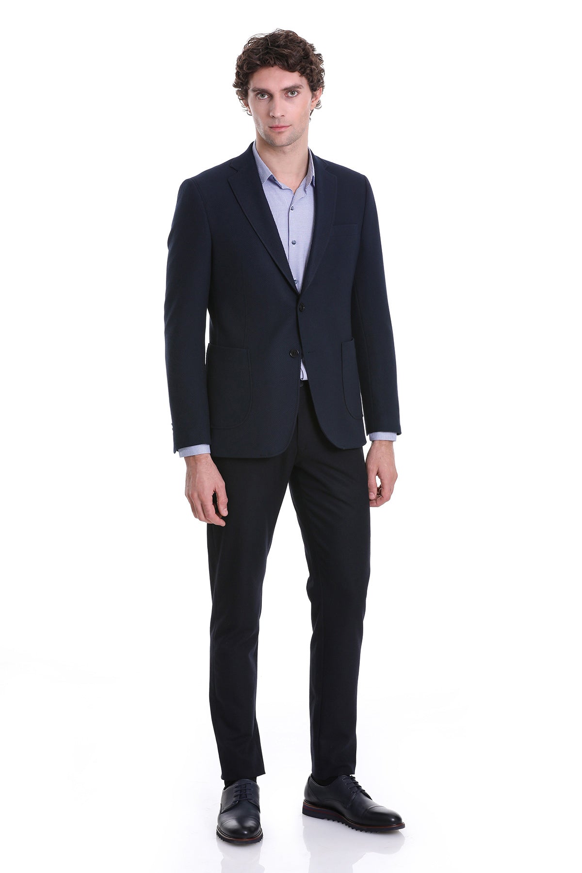 Comfort Fit Notch Lapel Navy Classic Blazer - SAYKI