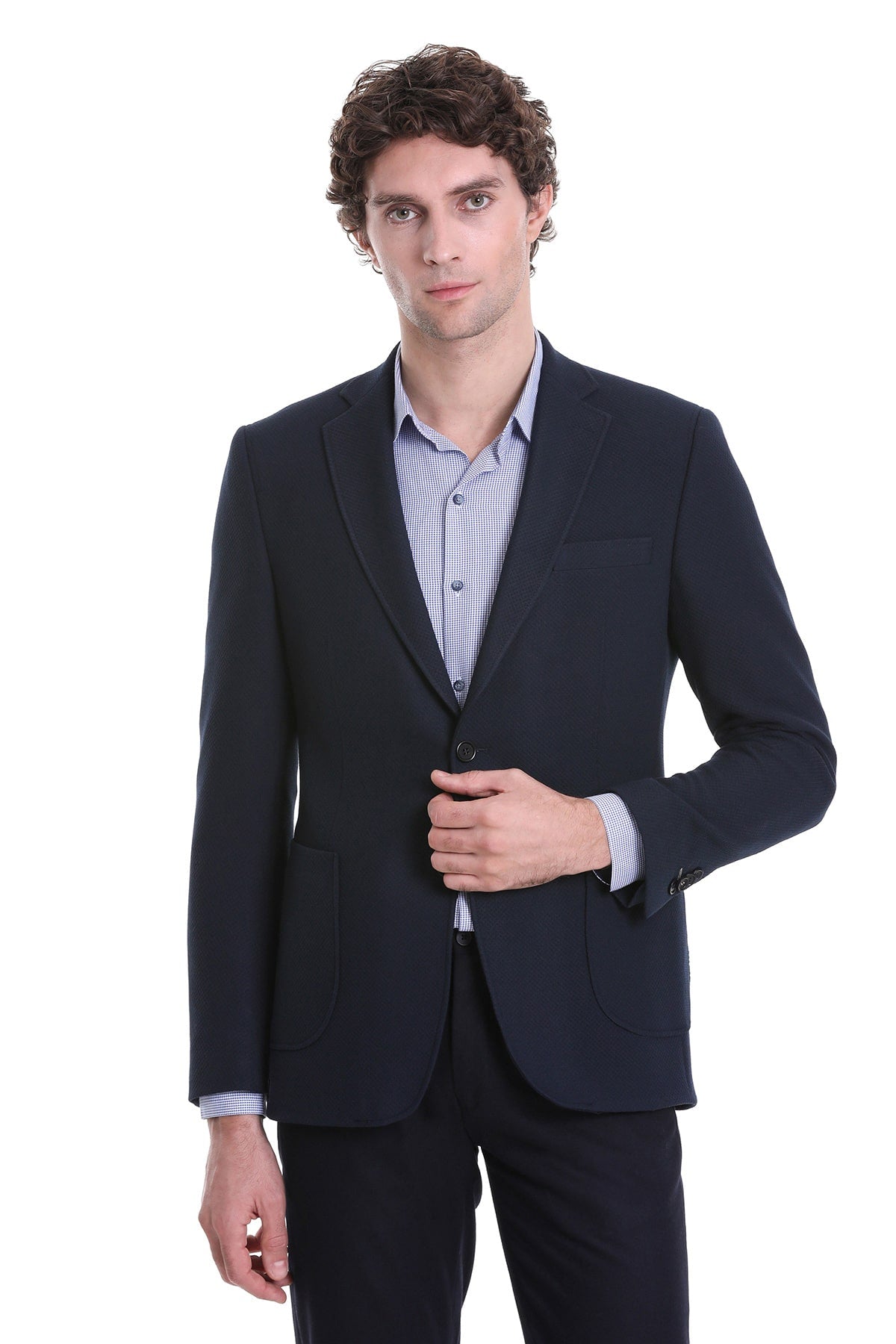 Comfort Fit Notch Lapel Navy Classic Blazer - SAYKI