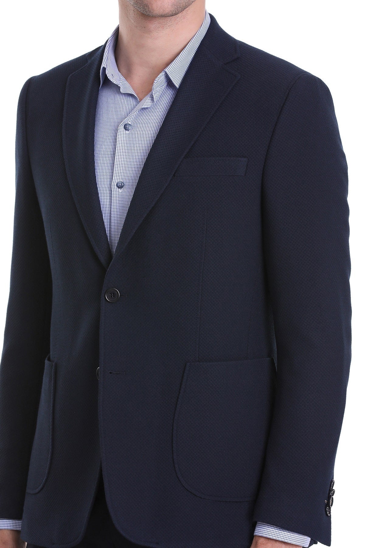 Comfort Fit Notch Lapel Navy Classic Blazer - SAYKI
