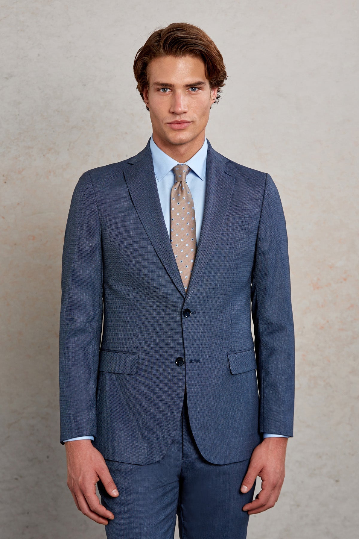 Comfort Fit Notch Lapel Navy Wool Blend Classic Suit - SAYKI