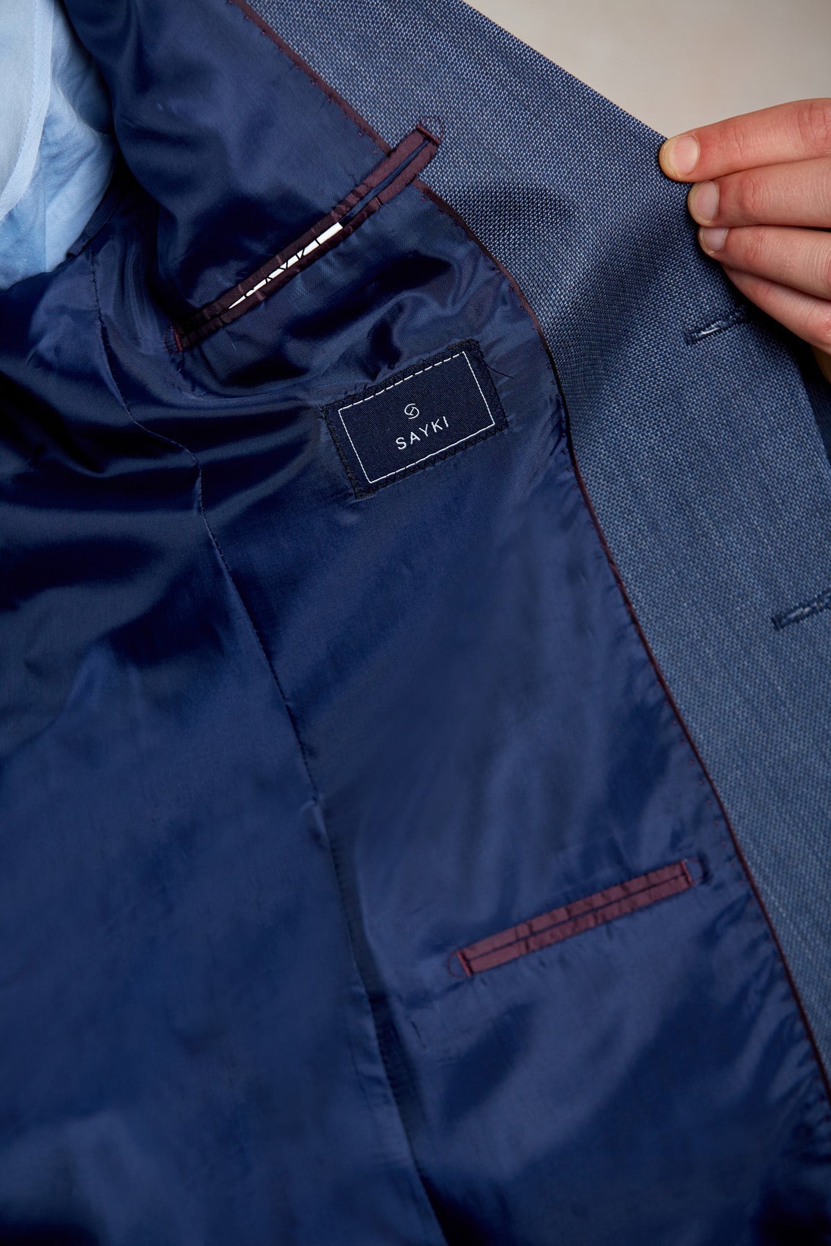 Comfort Fit Notch Lapel Navy Wool Blend Classic Suit - SAYKI