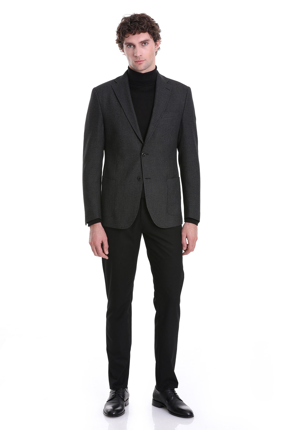 Comfort Fit Notch Lapel Textured Black Classic Blazer