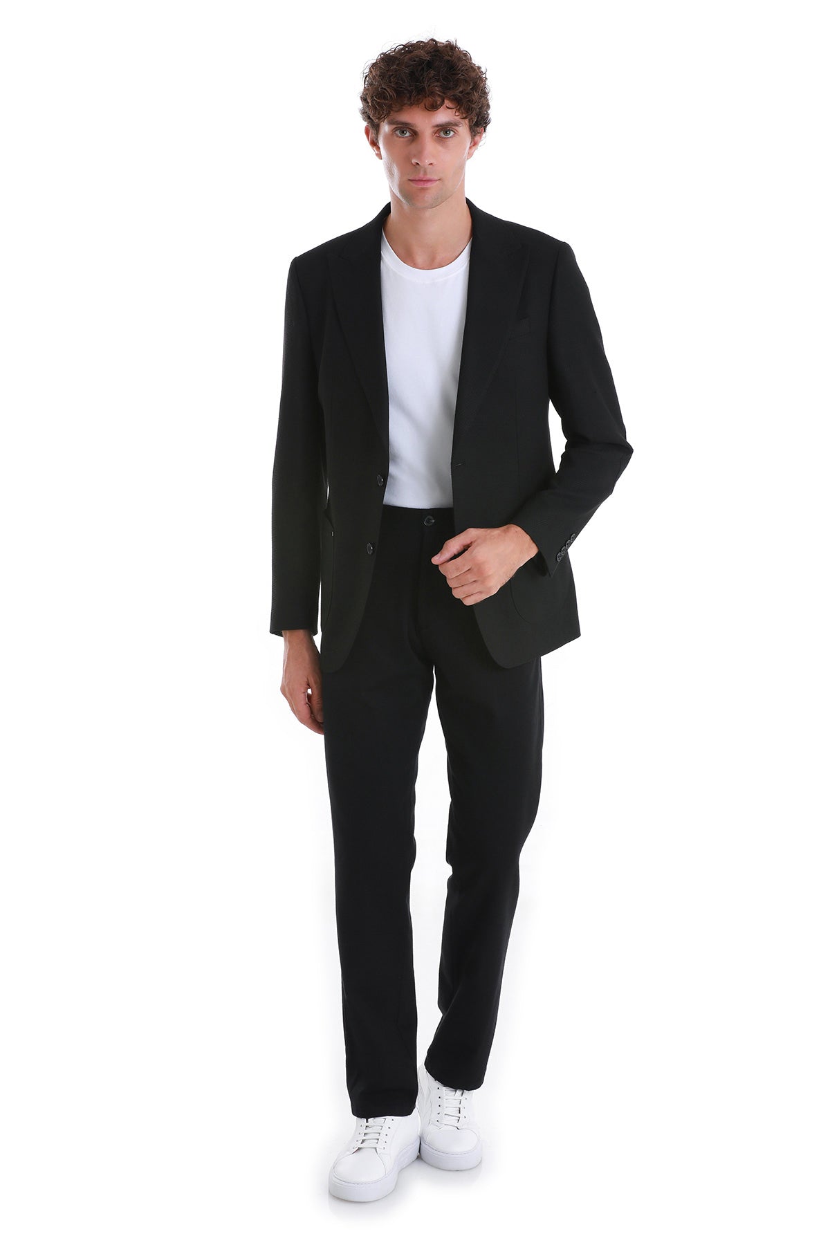 Comfort Fit Peak Lapel Black Classic Blazer - SAYKI