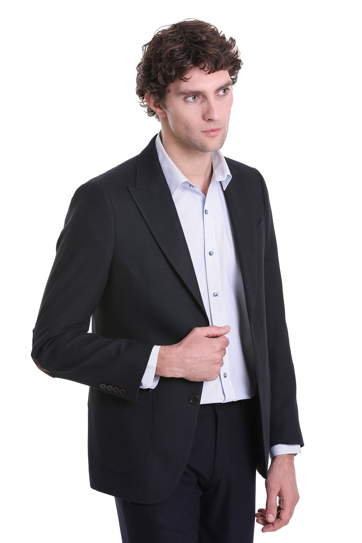 Comfort Fit Peak Lapel Navy Classic Blazer - SAYKI