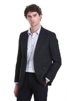 Comfort Fit Peak Lapel Navy Classic Blazer - SAYKI