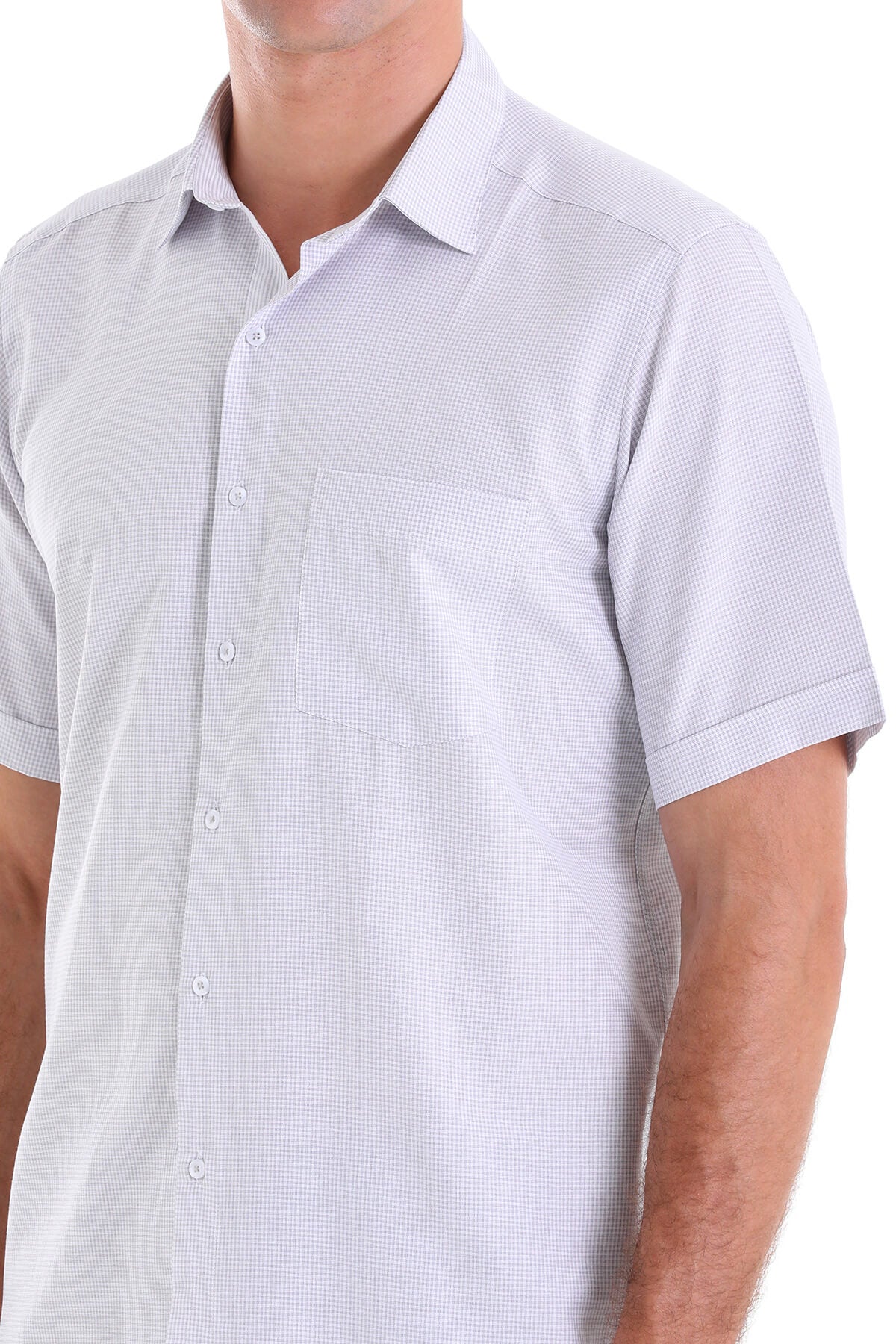 Comfort Fit Pin Check Cotton Blend Gray Dress Shirt - SAYKI