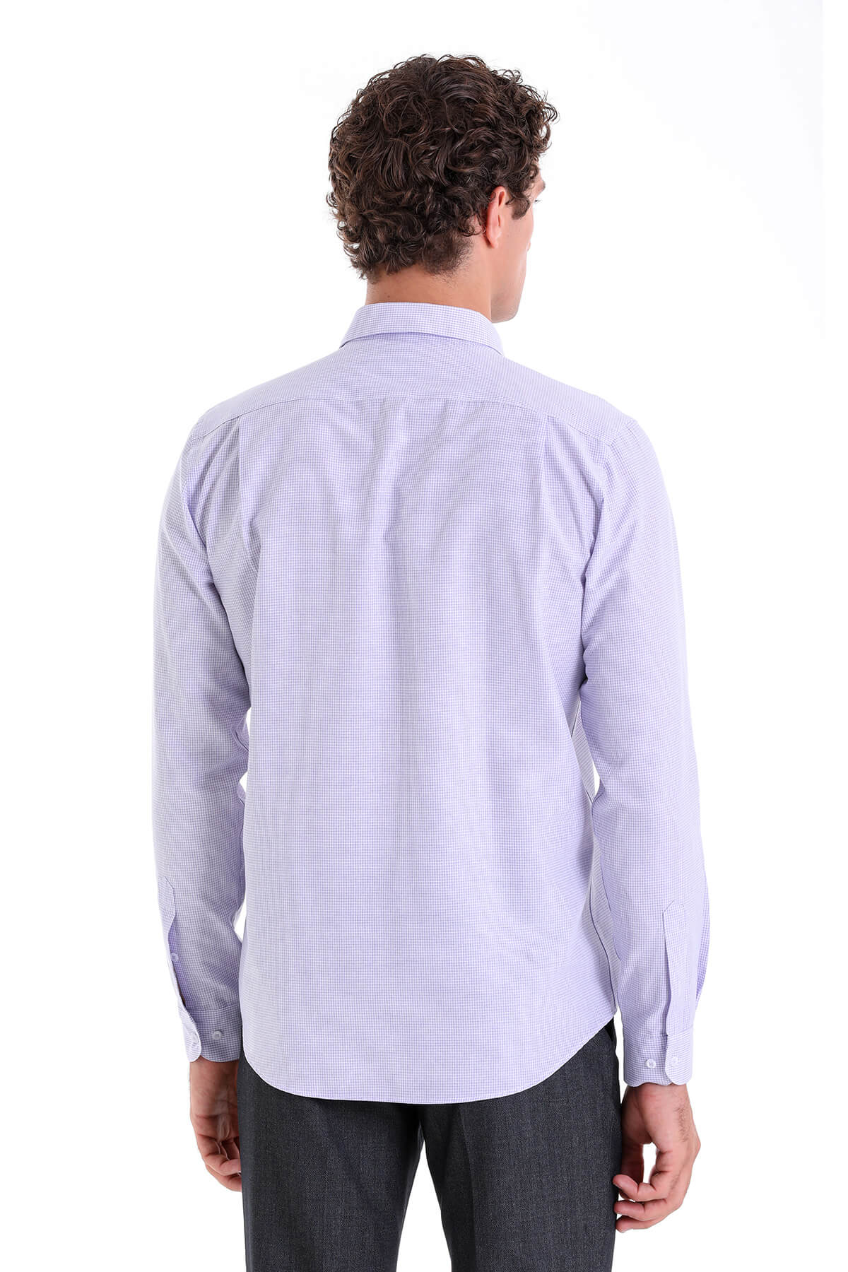 Comfort Fit Pin Check Cotton Blend Lilac Casual Shirt