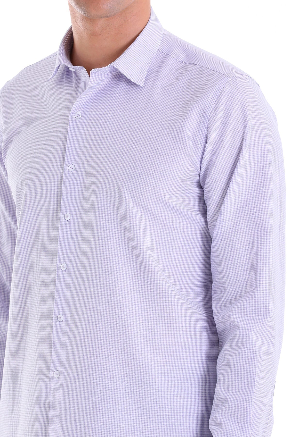 Comfort Fit Pin Check Cotton Blend Lilac Casual Shirt