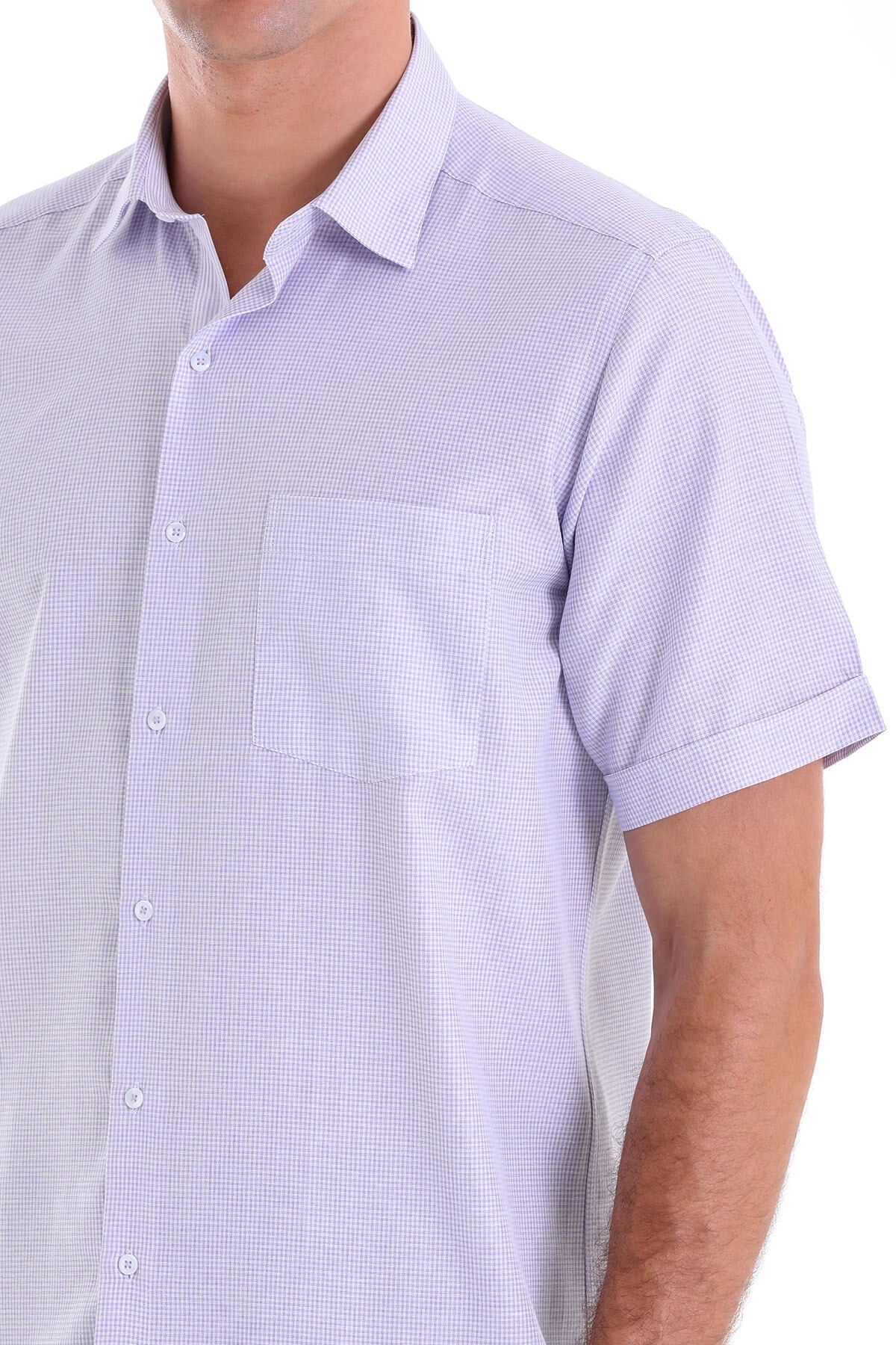 Comfort Fit Pin Check Cotton Blend Lilac Dress Shirt - SAYKI