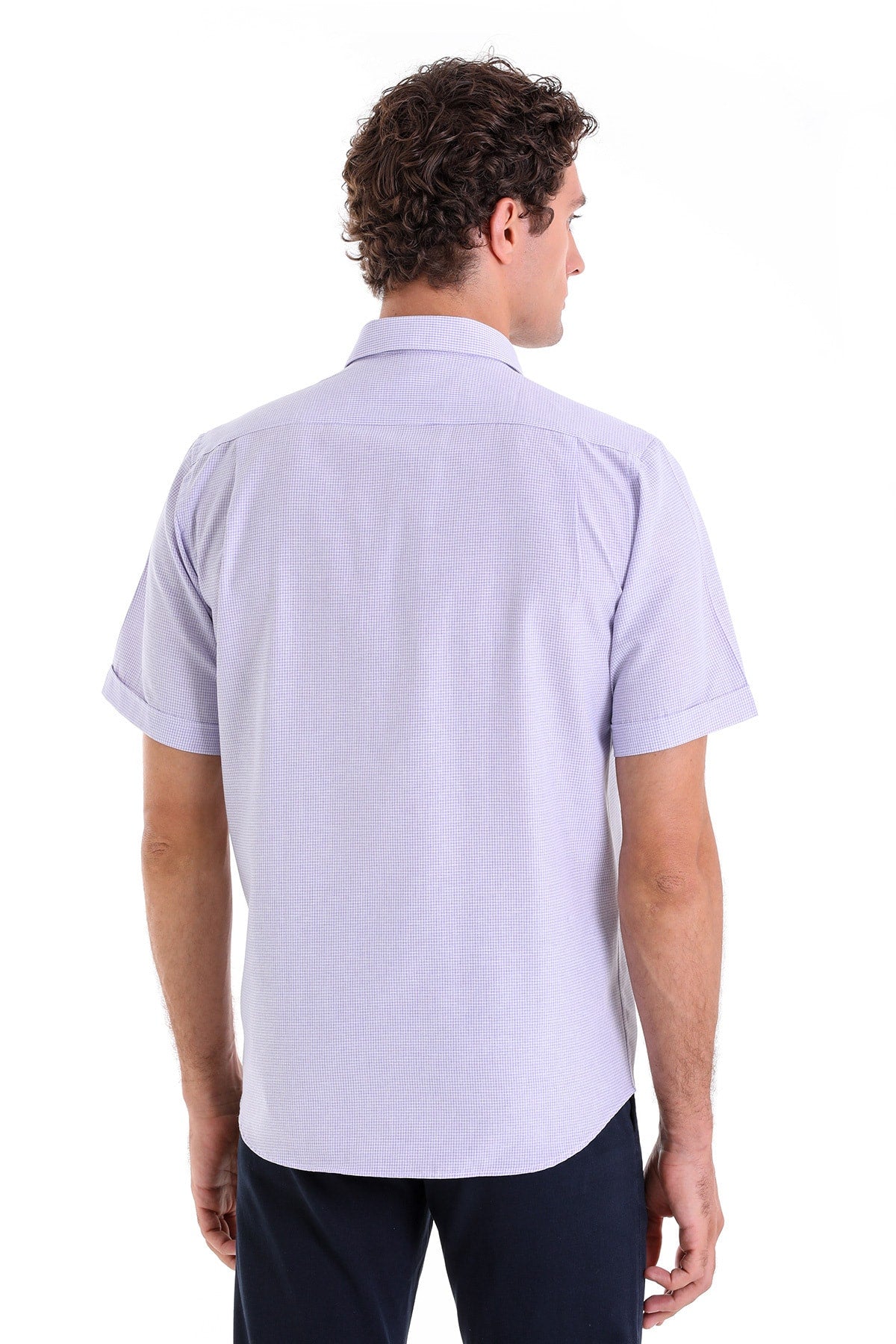 Comfort Fit Pin Check Cotton Blend Lilac Dress Shirt - SAYKI