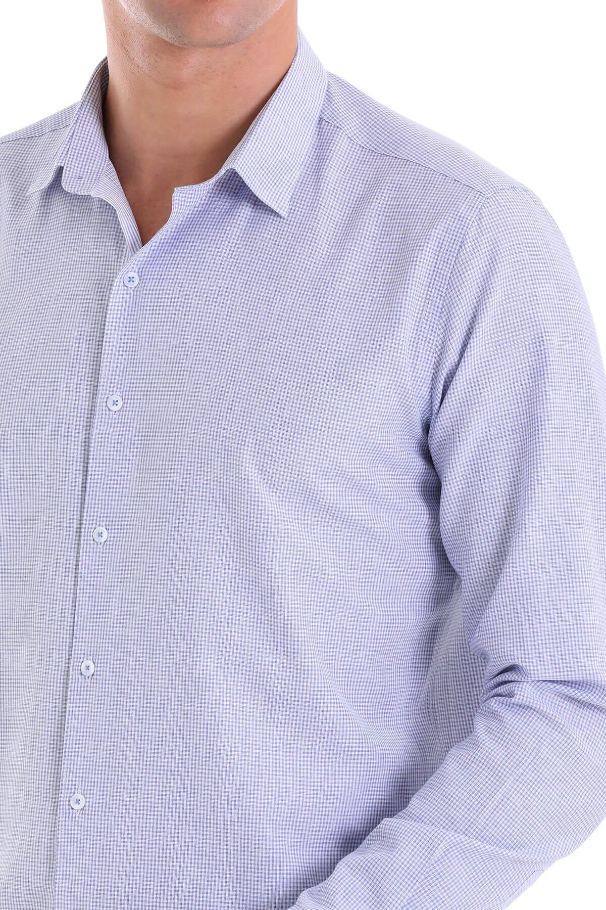 Comfort Fit Pin Check Cotton Blend Navy Casual Shirt - SAYKI