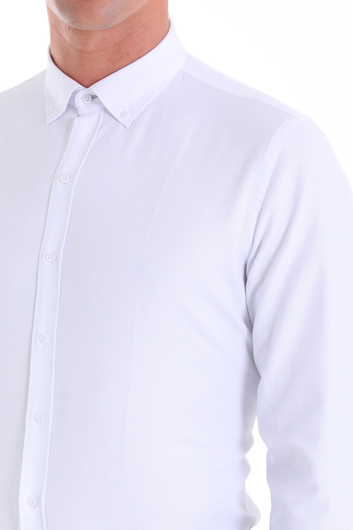 Comfort Fit Plain Cotton Blend White Casual Shirt - SAYKI