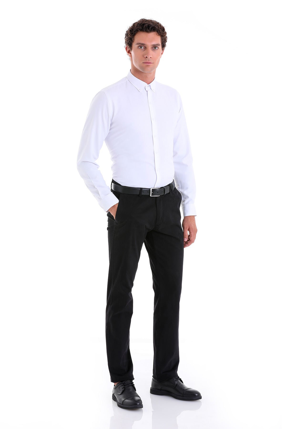 Comfort Fit Plain Cotton Blend White Casual Shirt - SAYKI