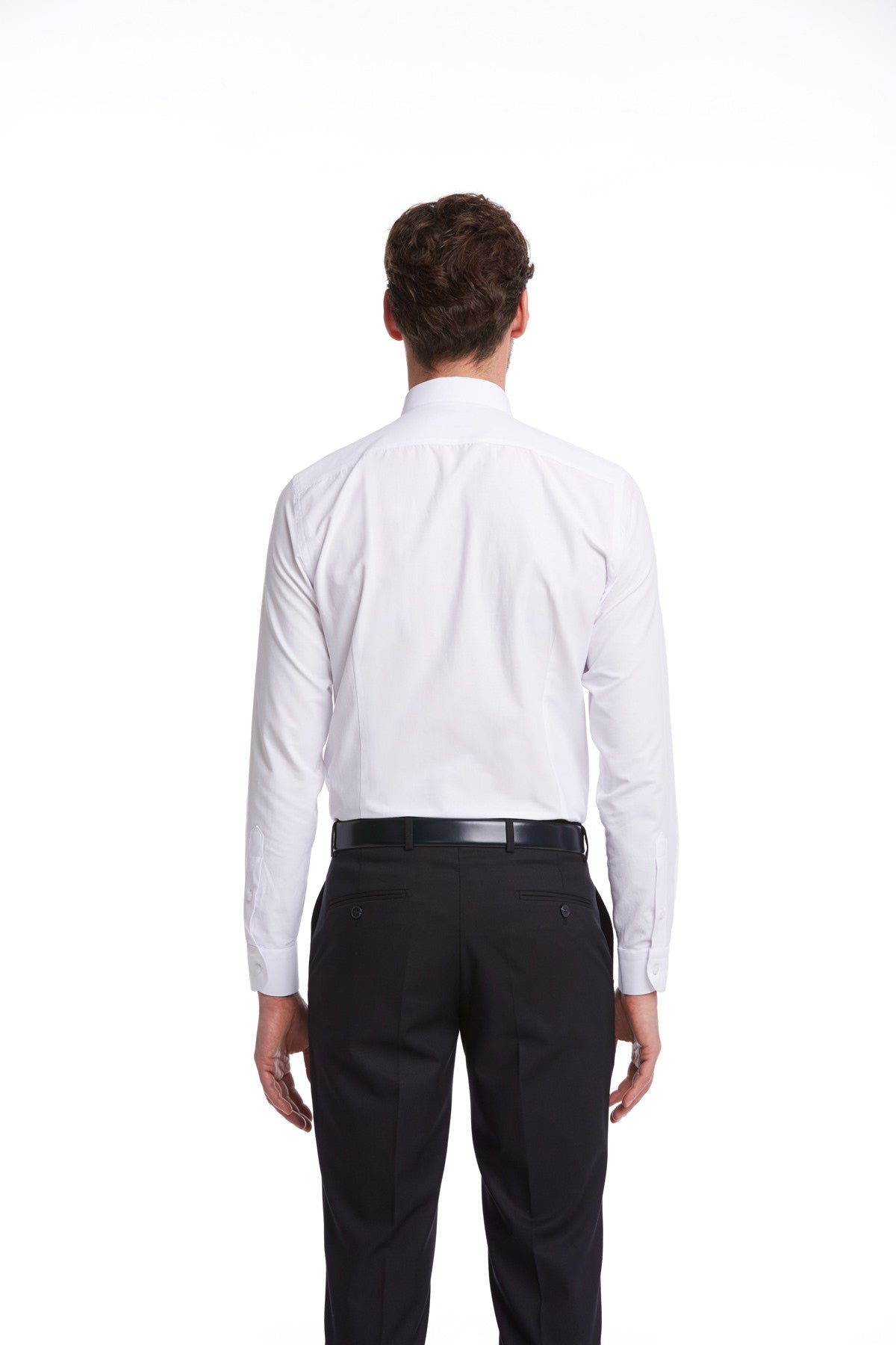 Comfort Fit Plain Cotton Blend White Dress Shirt - SAYKI