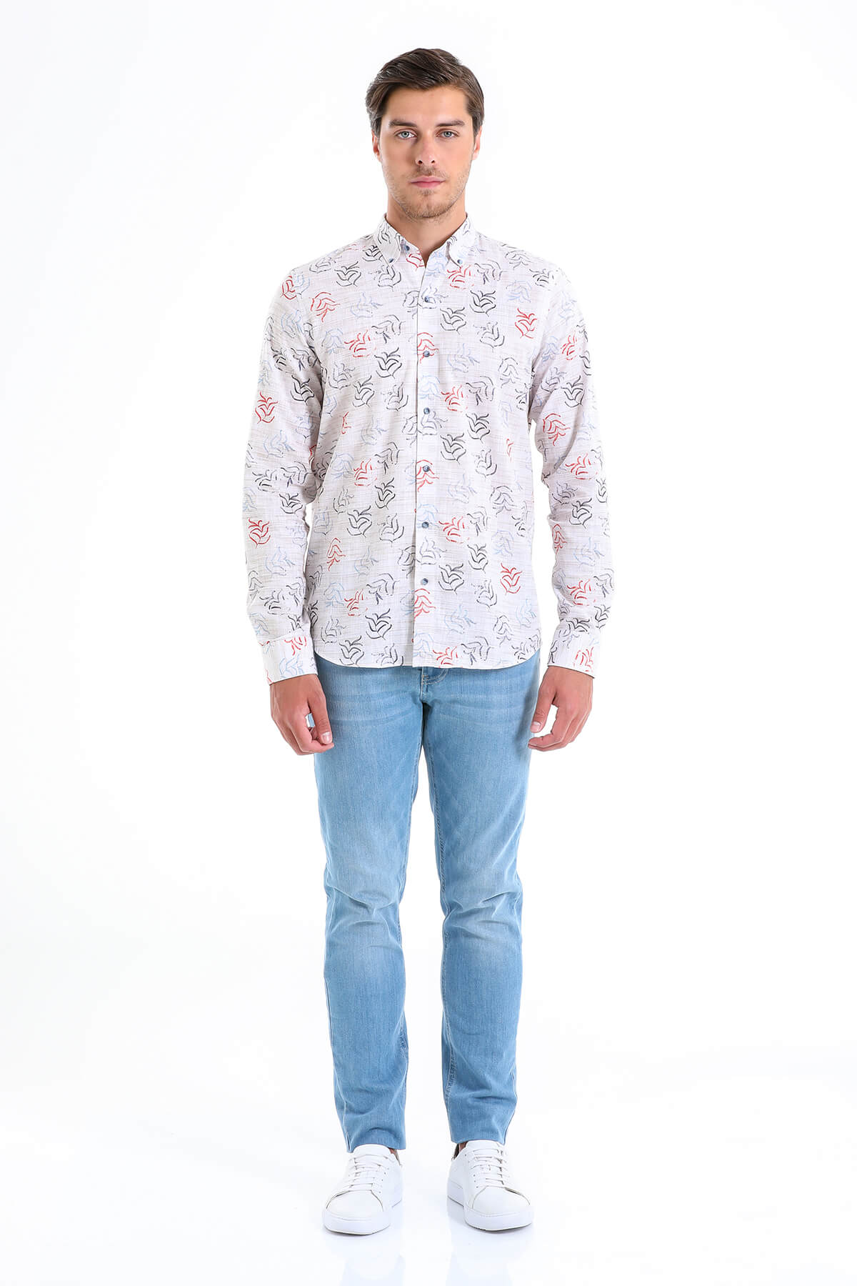 Comfort Fit Printed 100% Cotton Beige Casual Shirt - SAYKI