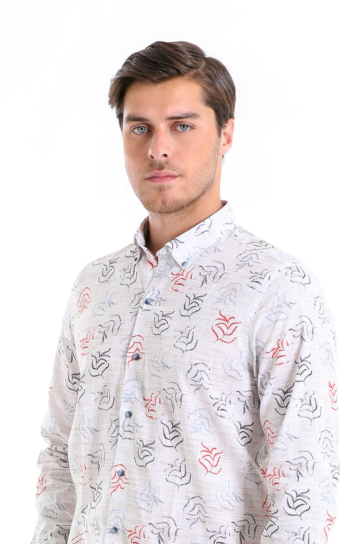 Comfort Fit Printed 100% Cotton Beige Casual Shirt - SAYKI