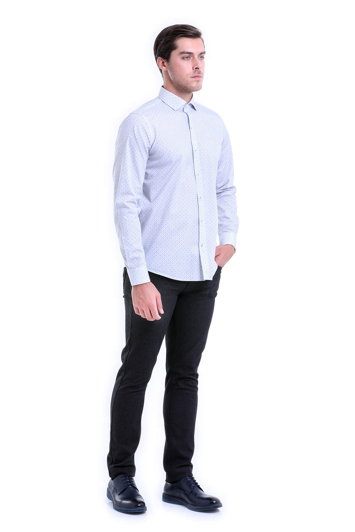 Comfort Fit Printed Cotton Gray Casual Shirt - SAYKI