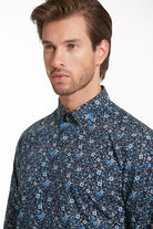 Comfort Fit Printed Cotton Navy Casual Shirt - SAYKI
