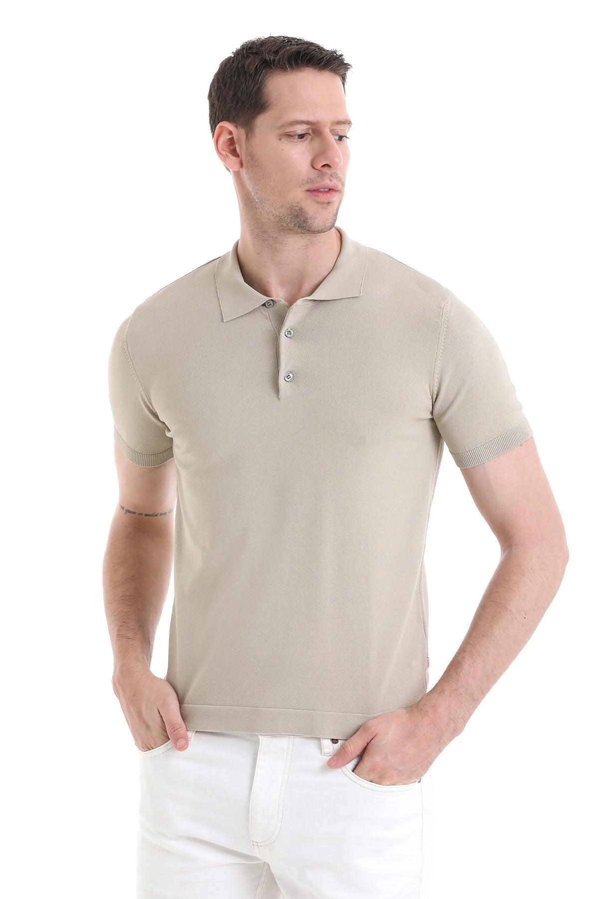 Comfort Fit Rayon Beige Polo T-Shirt - SAYKI