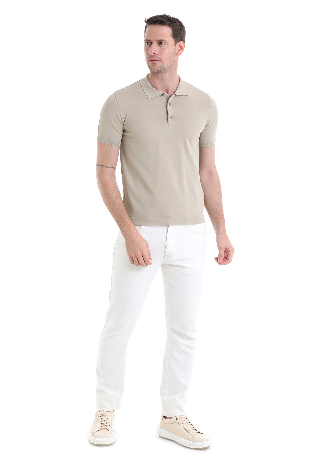 Comfort Fit Rayon Beige Polo T-Shirt - SAYKI