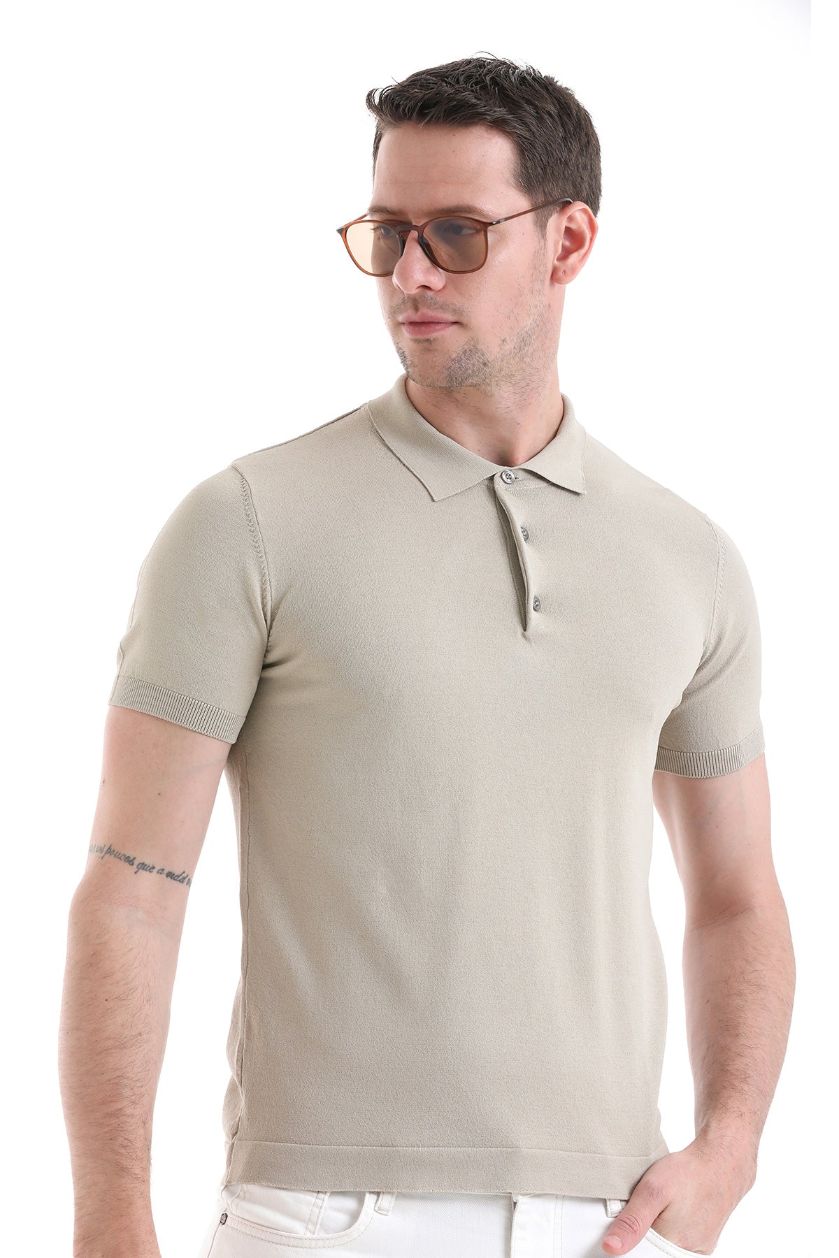 Comfort Fit Rayon Beige Polo T-Shirt - SAYKI