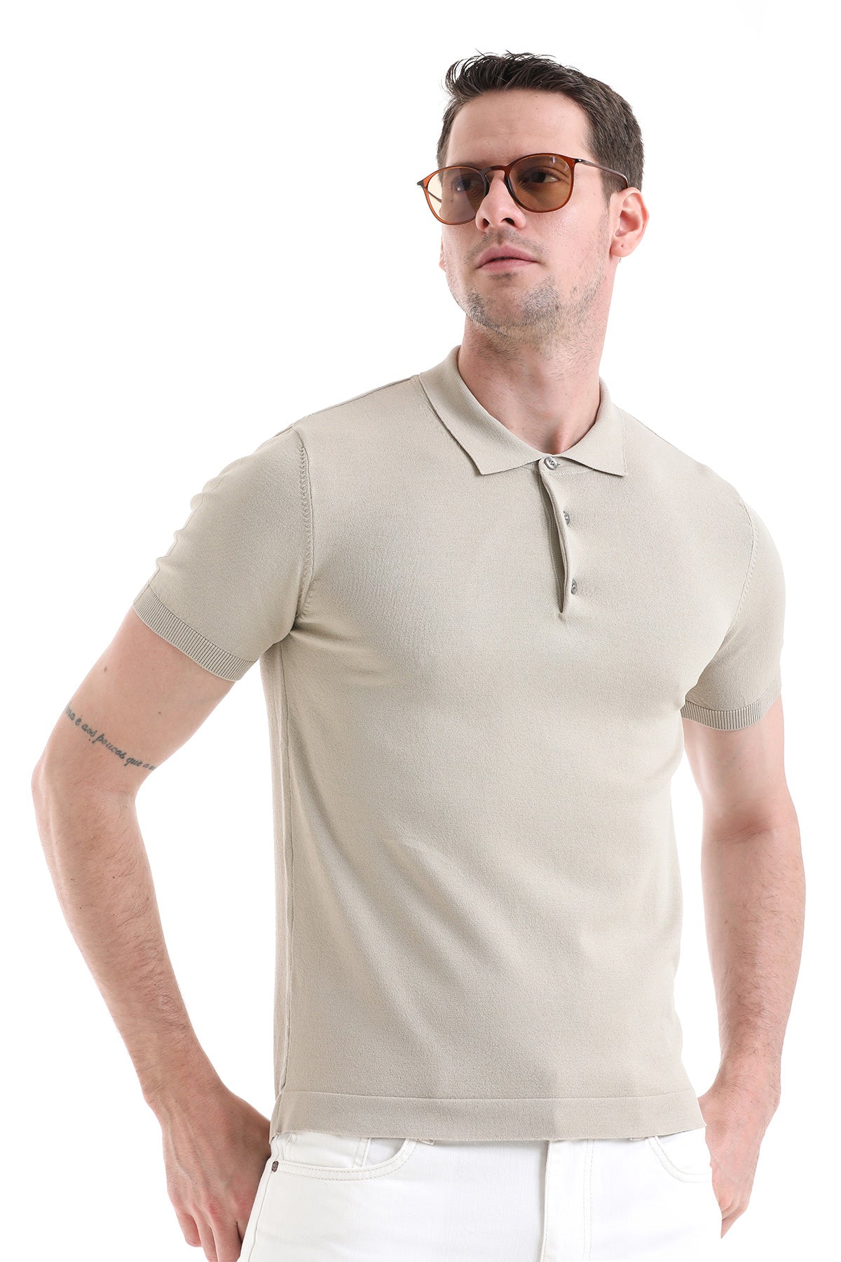 Comfort Fit Rayon Beige Polo T-Shirt - SAYKI