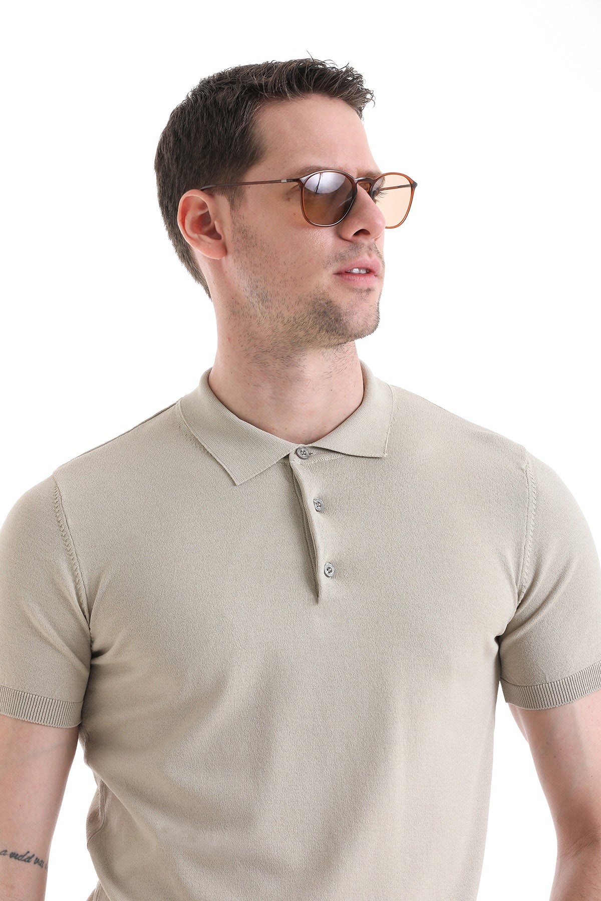 Comfort Fit Rayon Beige Polo T-Shirt - SAYKI