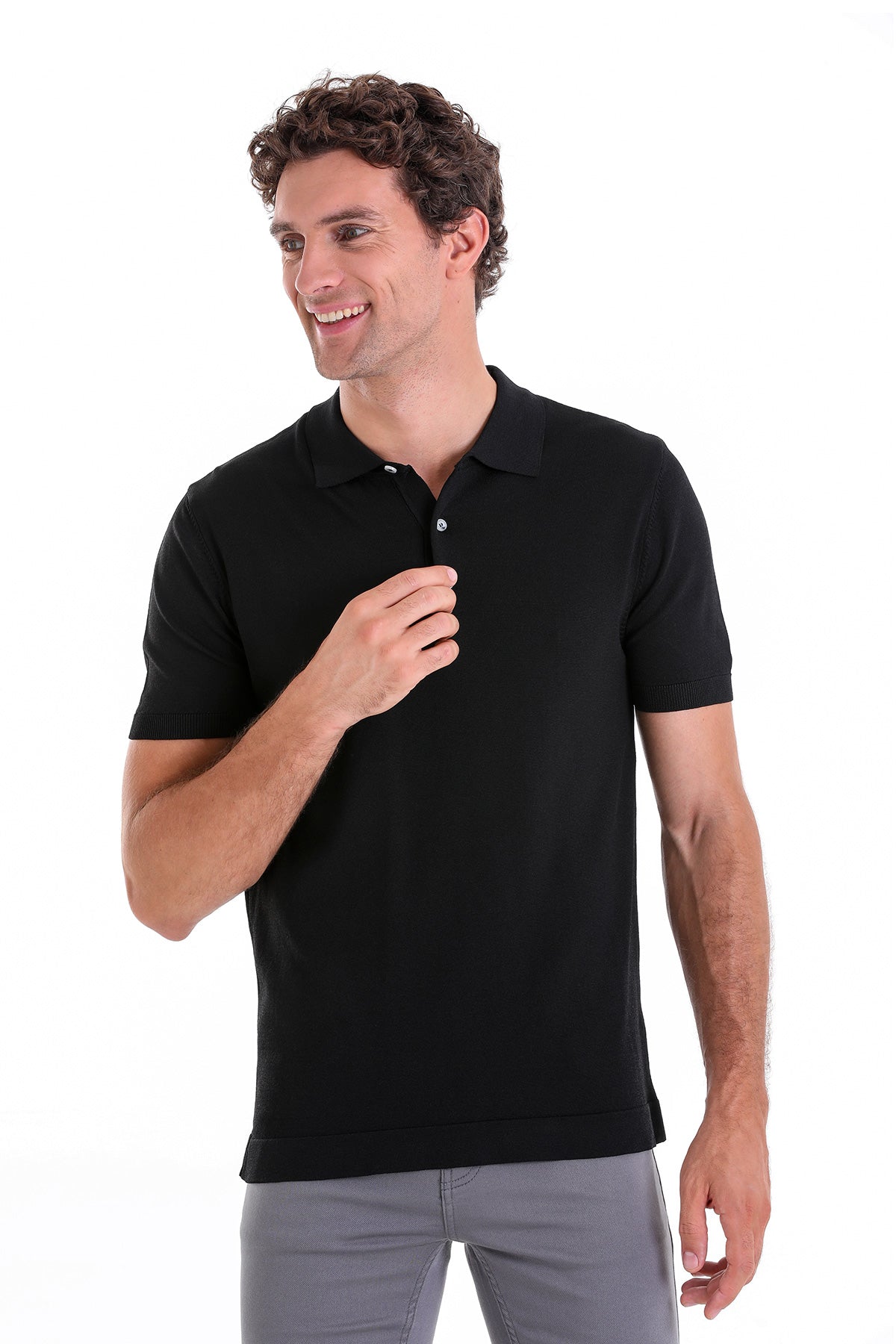 Comfort Fit Rayon Black Polo T-Shirt - SAYKI