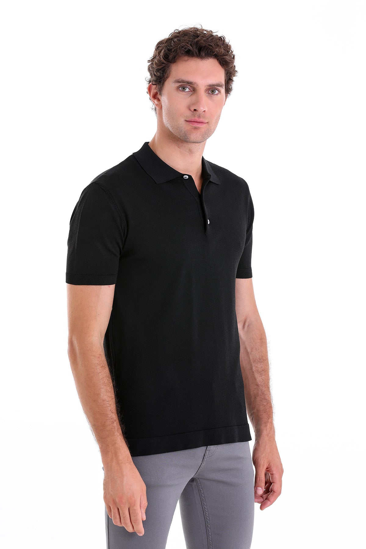 Comfort Fit Rayon Black Polo T-Shirt - SAYKI