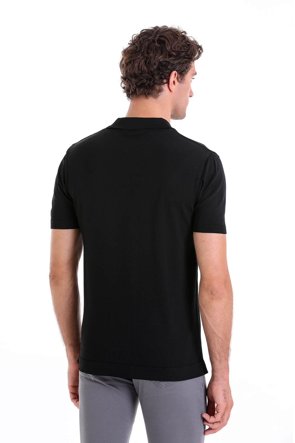 Comfort Fit Rayon Black Polo T-Shirt - SAYKI