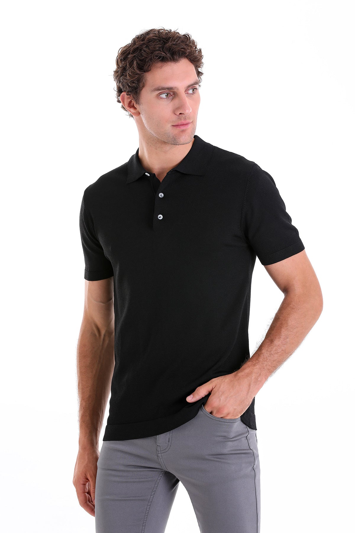 Comfort Fit Rayon Black Polo T-Shirt - SAYKI