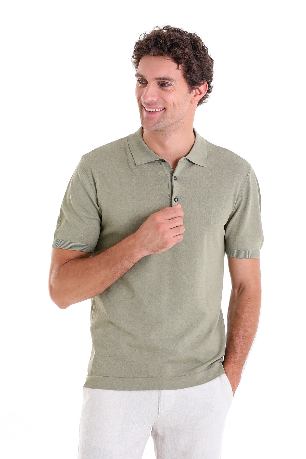 Comfort Fit Rayon Green Vetiver Polo T-Shirt - SAYKI
