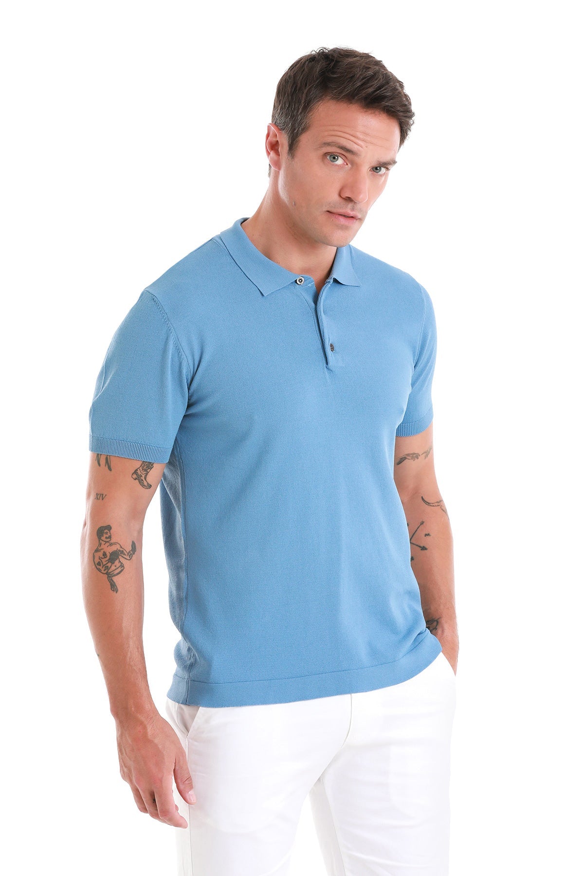 Comfort Fit Rayon Indigo Polo T-Shirt - SAYKI