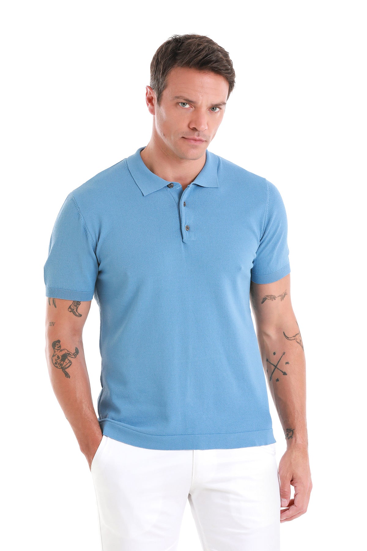 Comfort Fit Rayon Indigo Polo T-Shirt - SAYKI