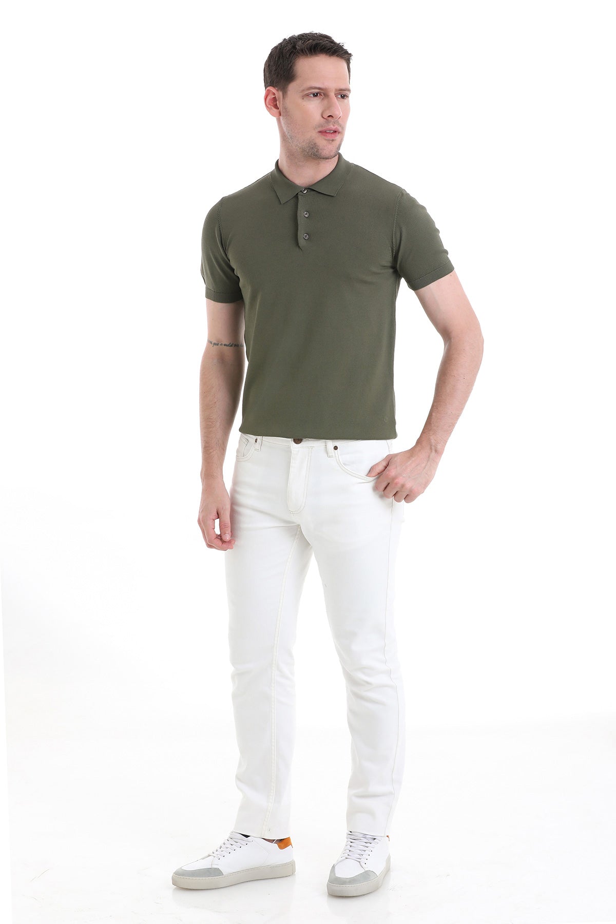 Comfort Fit Rayon Khaki Polo T-Shirt - SAYKI