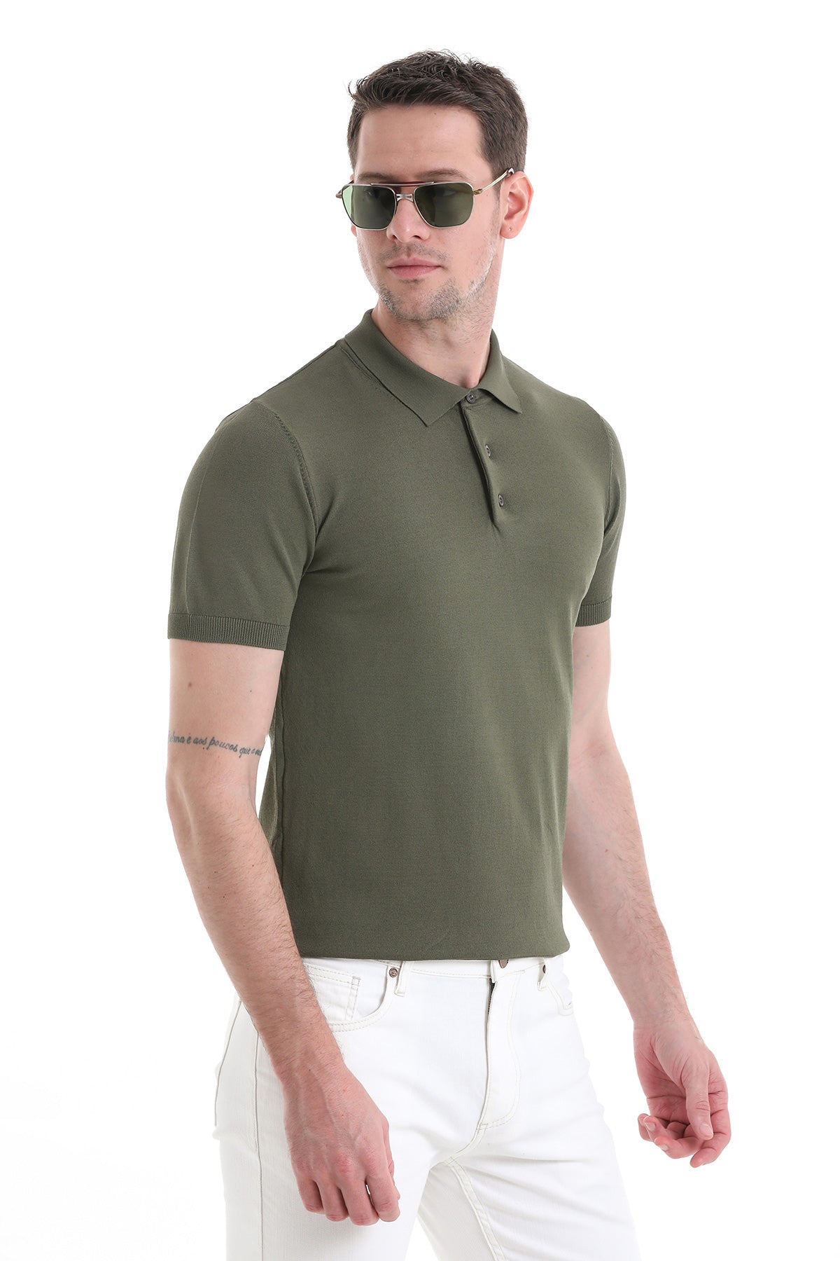 Comfort Fit Rayon Khaki Polo T-Shirt - SAYKI
